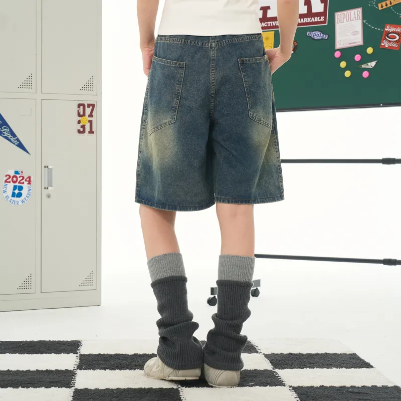 BIPOLAR Denim Shorts Unisex Dark Blue-4
