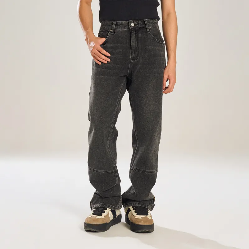 BIPOLAR Jeans Spring Autumn Men's American Vintage Hip Hop Street Style Trendy Loose Fit Couple Pants Unisex Black Blue-3