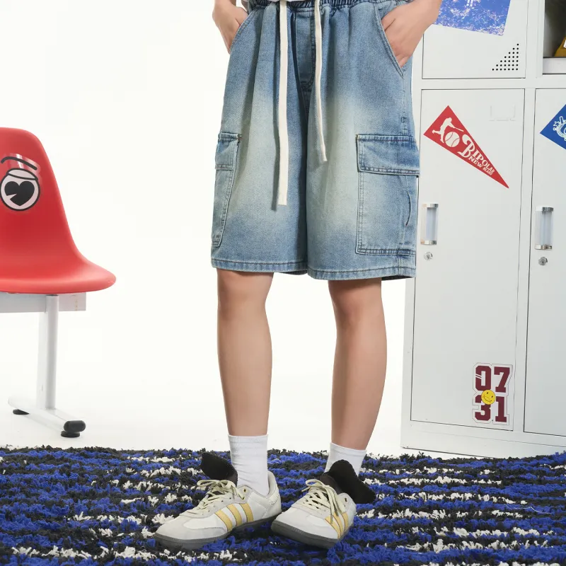 BIPOLAR Denim Shorts Unisex Light Blue-2