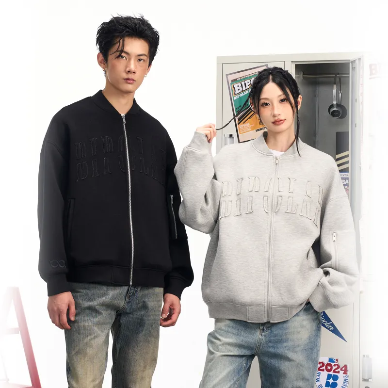 BIPOLAR Baseball Jacket Jackets & Coats Unisex Heather Gray Black-9