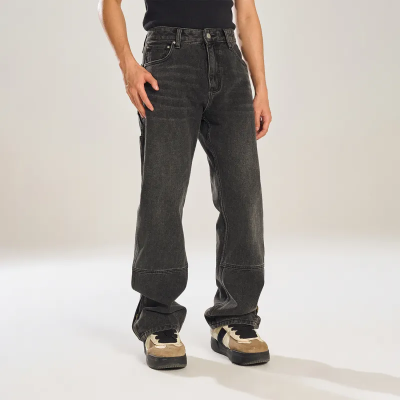 BIPOLAR Jeans Spring Autumn Men's American Vintage Hip Hop Street Style Trendy Loose Fit Couple Pants Unisex Black Blue-2