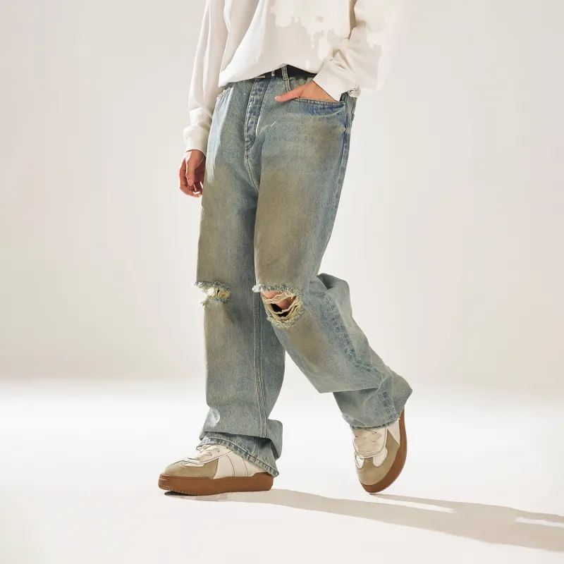 BIPOLAR All Season Jeans For Men, American Vintage Trendy Hip Hop Street Style Couple Bottom Unisex Blue-3