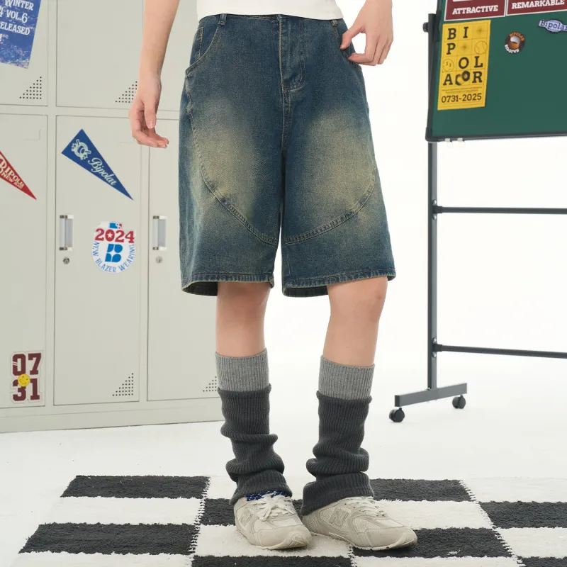 BIPOLAR Denim Shorts Unisex Dark Blue-2