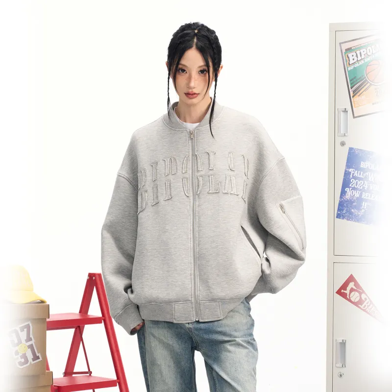 BIPOLAR Baseball Jacket Jackets & Coats Unisex Heather Gray Black-2