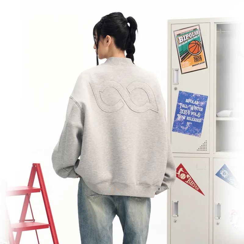BIPOLAR Baseball Jacket Jackets & Coats Unisex Heather Gray Black-3