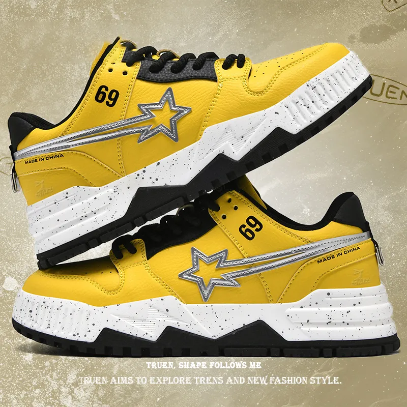 Kangaroo Head Wear Resistant Low Top Skateboard Shoes Men's Electric Mother Yellow-3