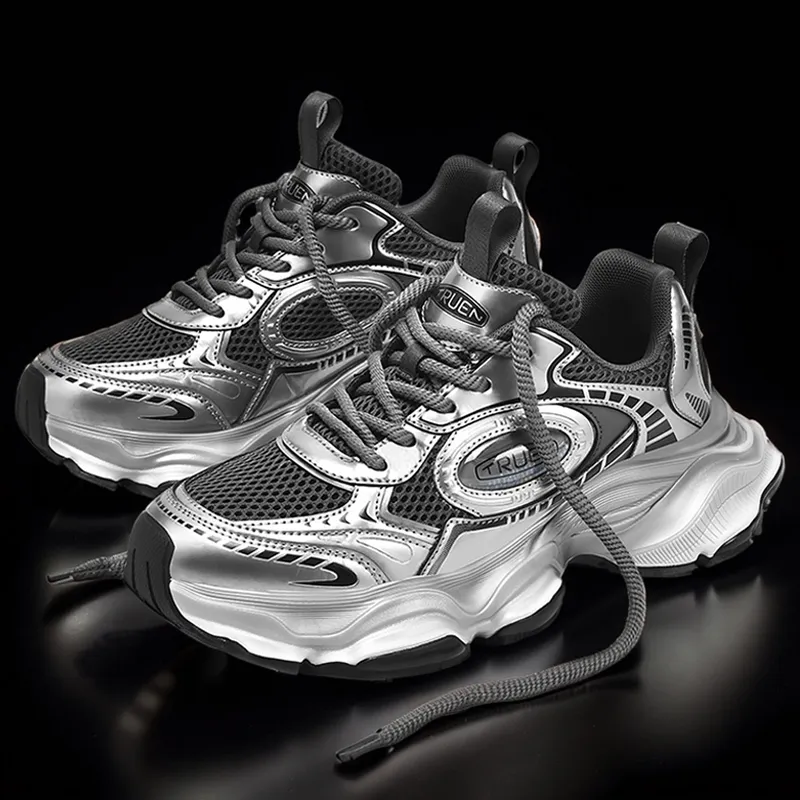 Kangaroo Head Wear Resistant Low Top Chunky Sneakers Unisex Silver-1