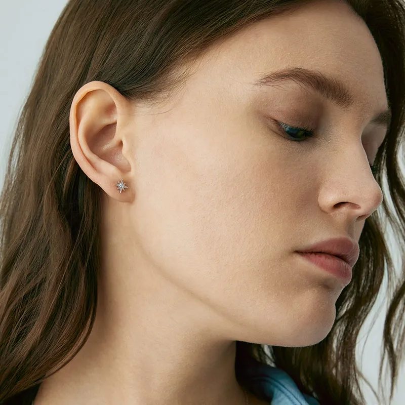 Agatha 925 Sterling Silver Stud Earrings Unisex Gold-2