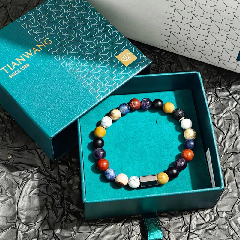 TIANWANG Agate Volcanic Stone Beaded Bracelet, Peace And Joy, Elastic String Unisex-3