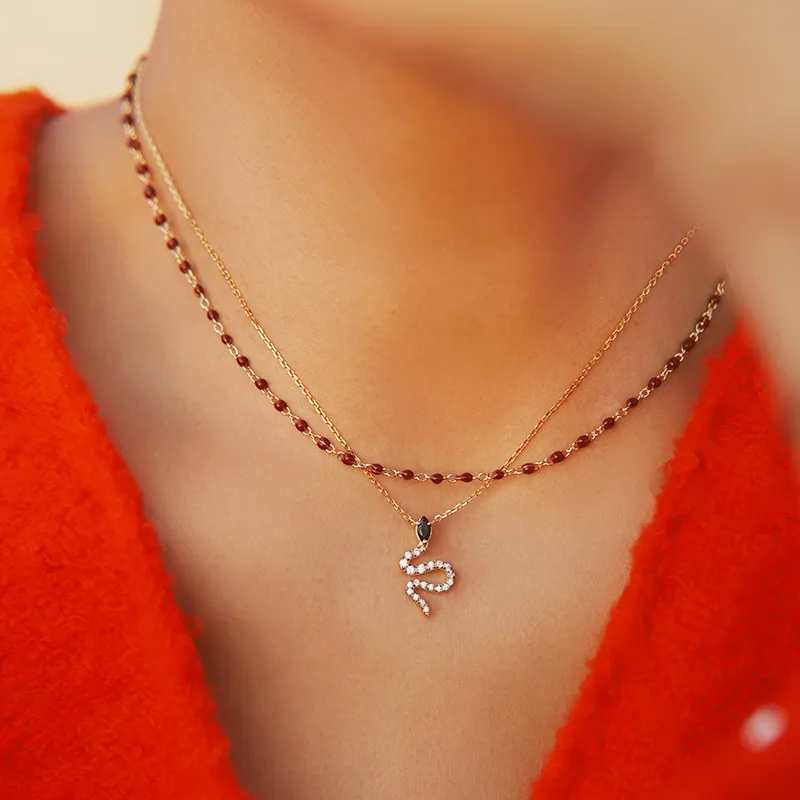 Agatha Gold Plated Brass Necklaces Unisex Bordeaux Red-4