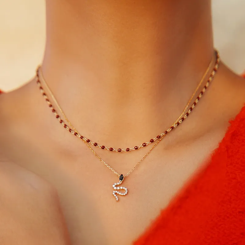 Agatha Gold Plated Brass Necklaces Unisex Bordeaux Red-3