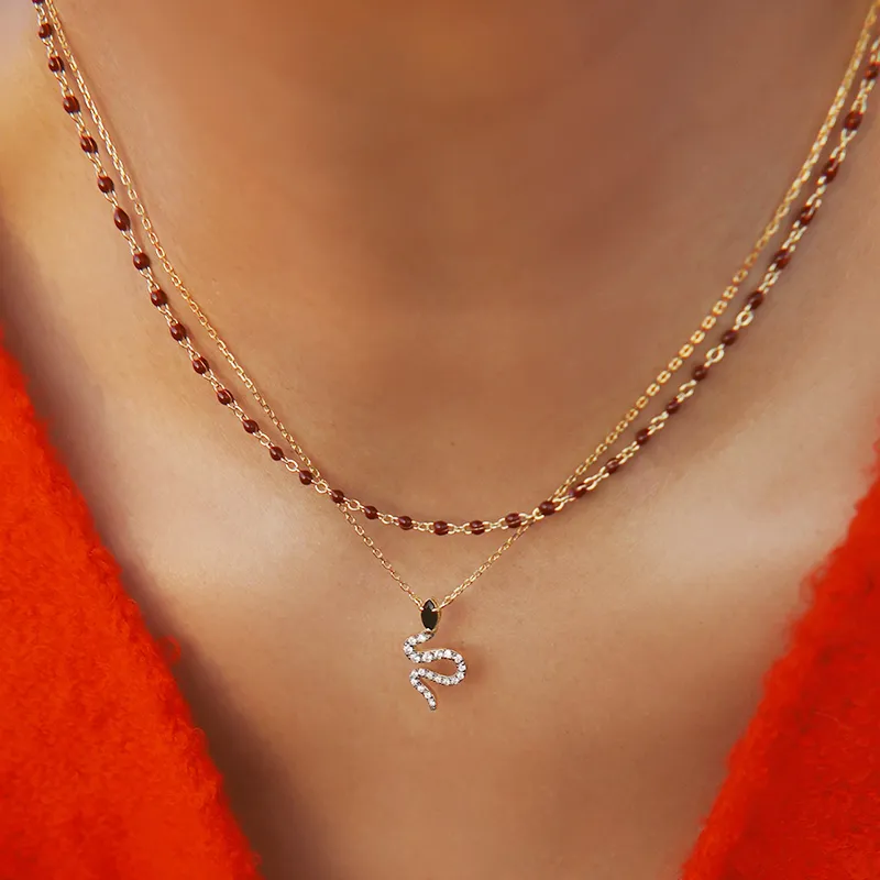 Agatha Gold Plated Brass Necklaces Unisex Bordeaux Red-1