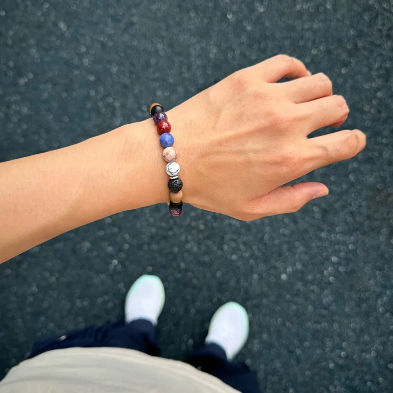 TIANWANG Agate Volcanic Stone Beaded Bracelet, Peace And Joy, Elastic String Unisex-4