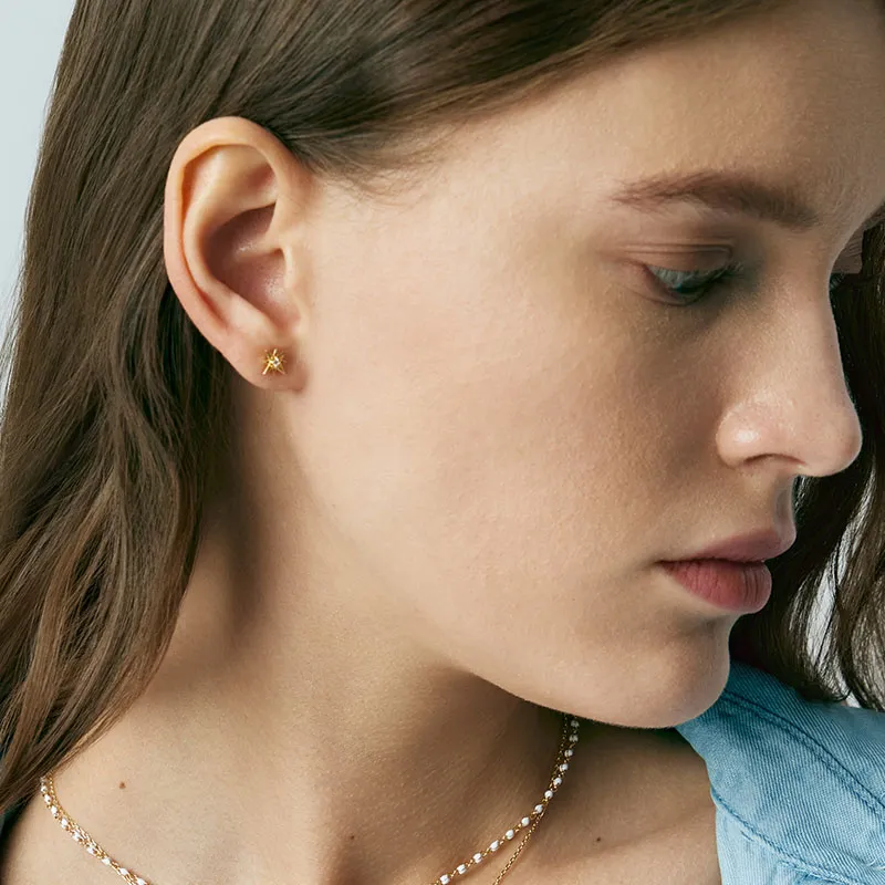 Agatha 925 Sterling Silver Stud Earrings Unisex Gold-4
