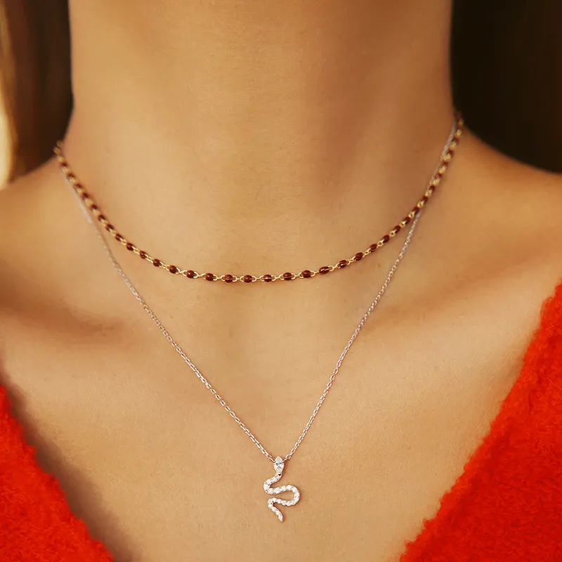 Agatha Gold Plated Brass Necklaces Unisex Bordeaux Red-2