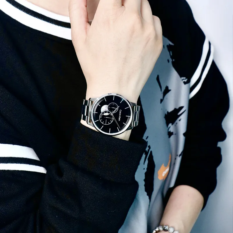 CALVIN KLEIN TIMELESS Wrist Watch Automatic Mechanical Movement Steel Strap Black Dial Men's Watches-3