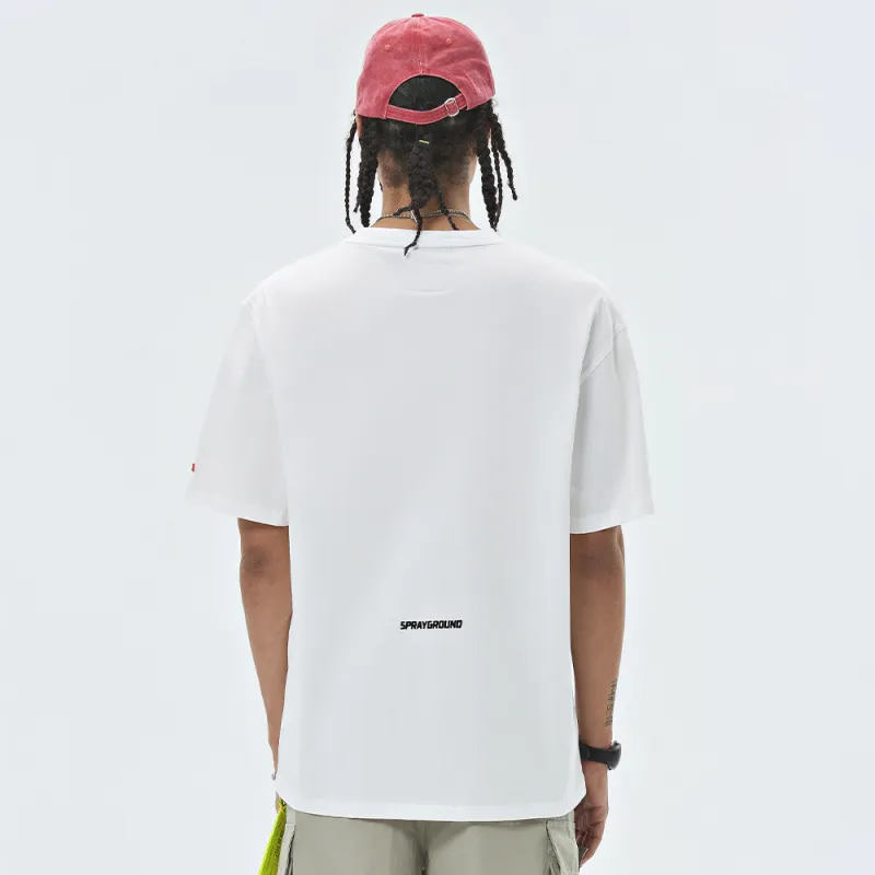 SPRAYGROUND Crew Neck Short Sleeved T Shirts Unisex Raw White-4