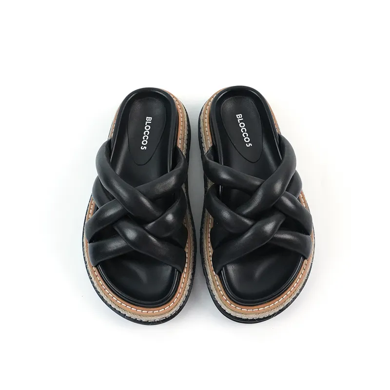 BLOCCO5 EVA Woven Cuffed Abrasion Resistant Slide Slippers Women's Black-3