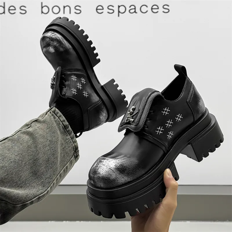 V ZERO FIVE American Derby Shoes Casual Shoes Men's Black Western Vintage Trendy-8
