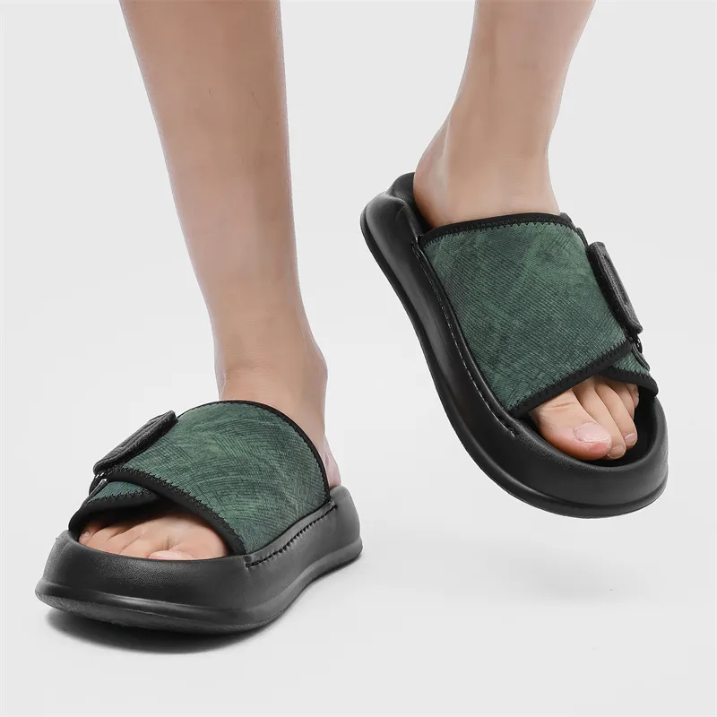 V ZERO FIVE Rubber Sole Leather Patchwork Slip Resistant Shock Absorbers Slide Slippers Men's-12