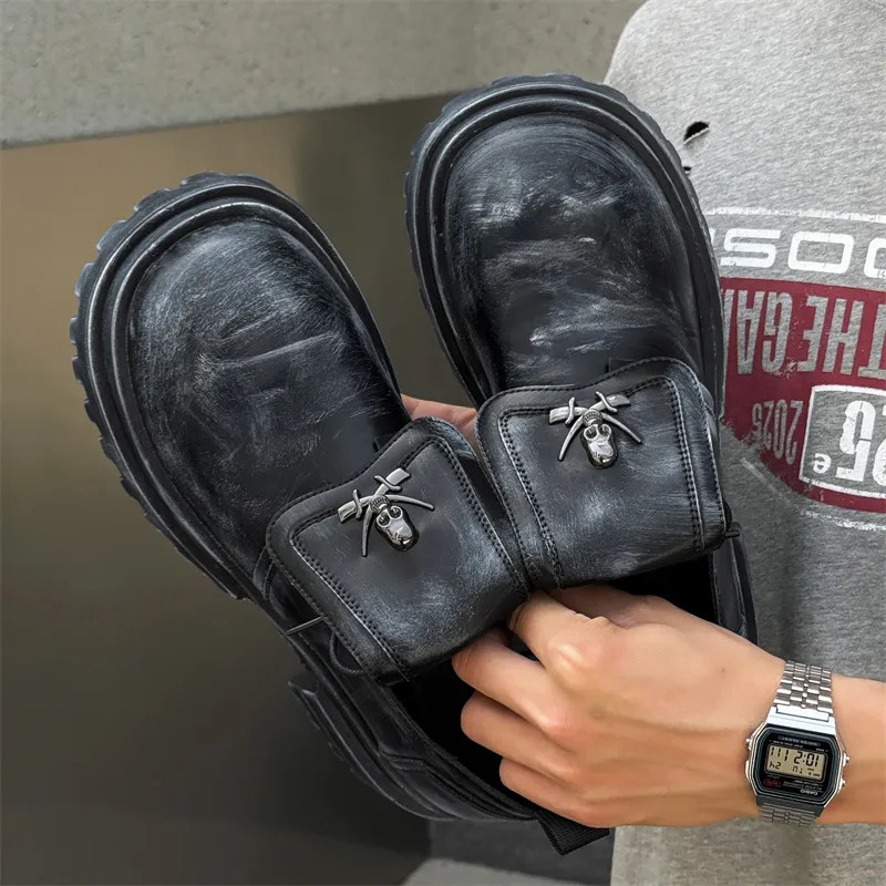 V ZERO FIVE American Derby Shoes Casual Shoes Men's Black Western Vintage Trendy-13
