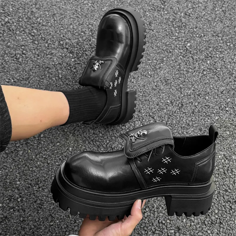 V ZERO FIVE American Derby Shoes Casual Shoes Men's Black Western Vintage Trendy-1
