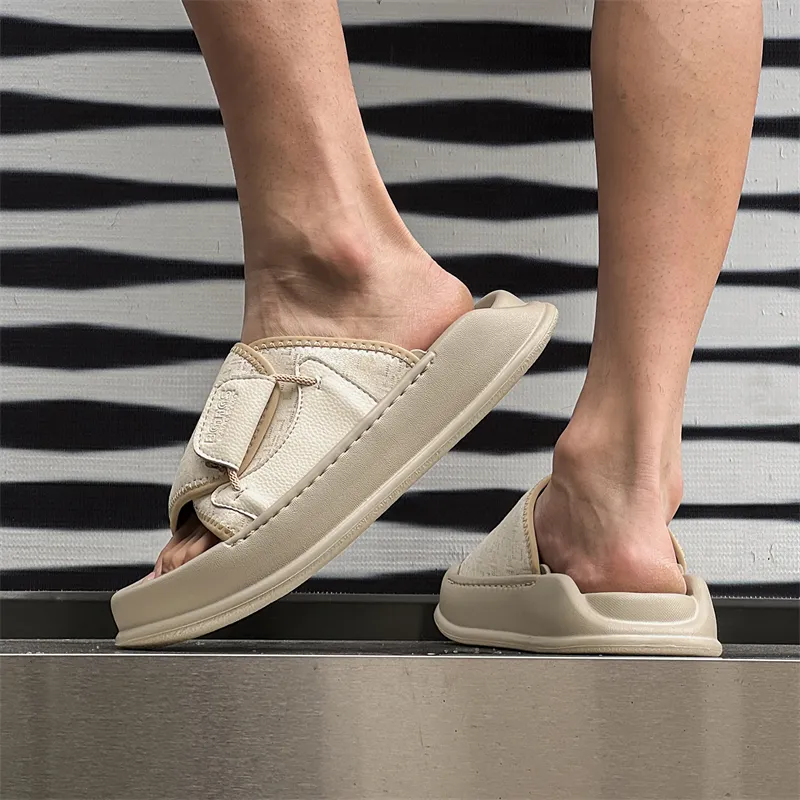 V ZERO FIVE Rubber Sole Leather Patchwork Slip Resistant Shock Absorbers Slide Slippers Men's-3