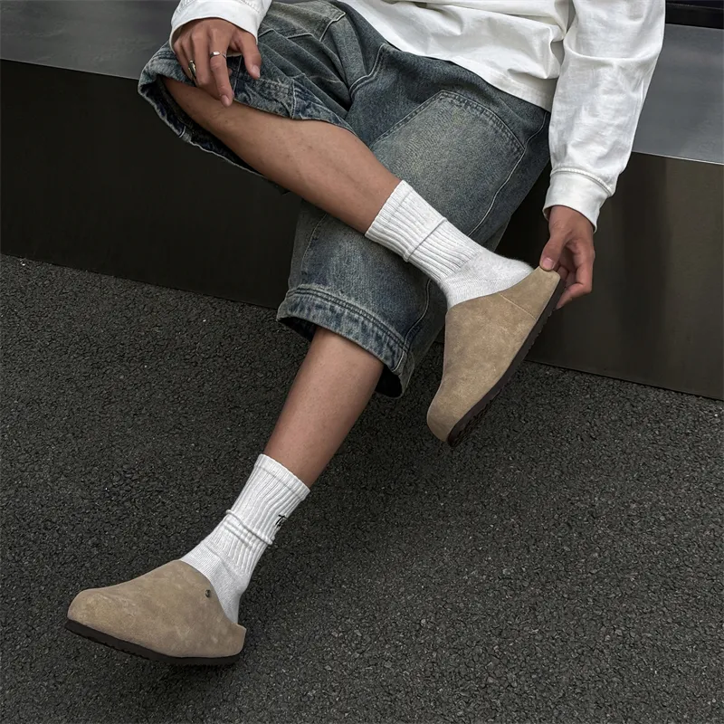 V ZERO FIVE Rubber Sole Metal Leather Patchwork Abrasion Resistant Slip Resistant Closed Toe Slippers Men's-27