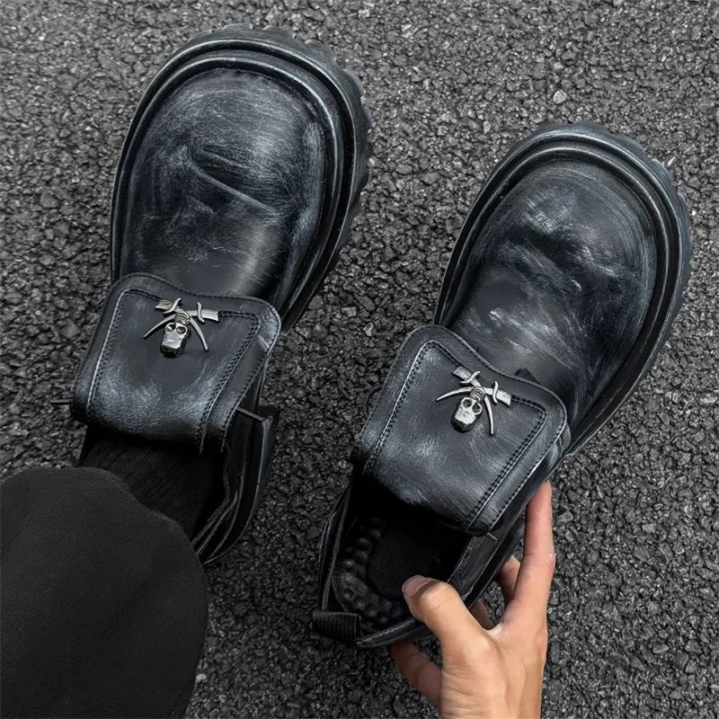 V ZERO FIVE American Derby Shoes Casual Shoes Men's Black Western Vintage Trendy-14