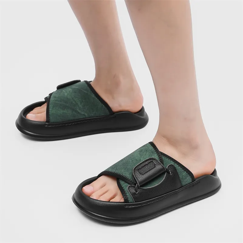 V ZERO FIVE Rubber Sole Leather Patchwork Slip Resistant Shock Absorbers Slide Slippers Men's-11