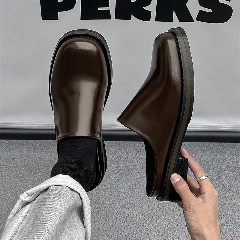 V ZERO FIVE Rubber Sole Leather Patchwork Slip Resistant Wrap toe Slippers Men's-7
