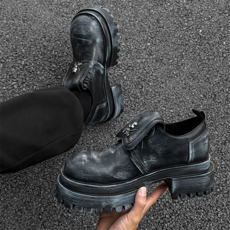 V ZERO FIVE American Derby Shoes Casual Shoes Men's Black Western Vintage Trendy-15