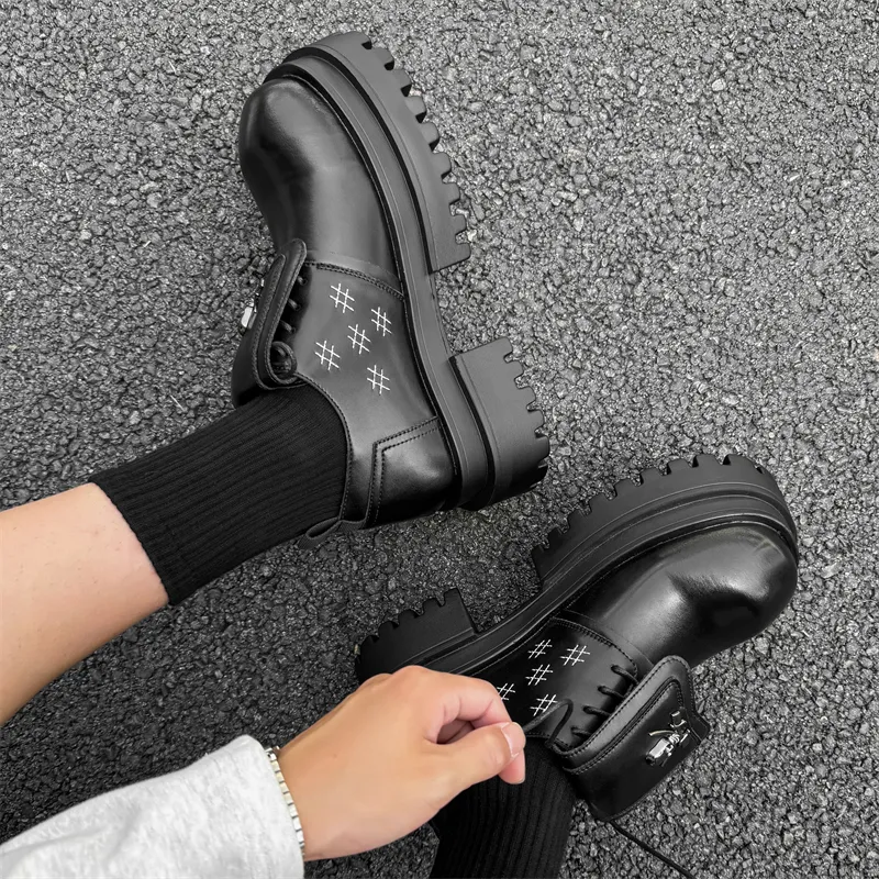 V ZERO FIVE American Derby Shoes Casual Shoes Men's Black Western Vintage Trendy-3