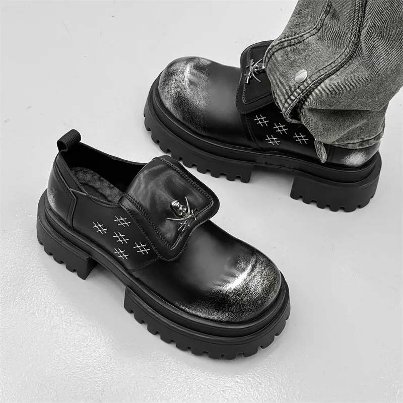 V ZERO FIVE American Derby Shoes Casual Shoes Men's Black Western Vintage Trendy-10
