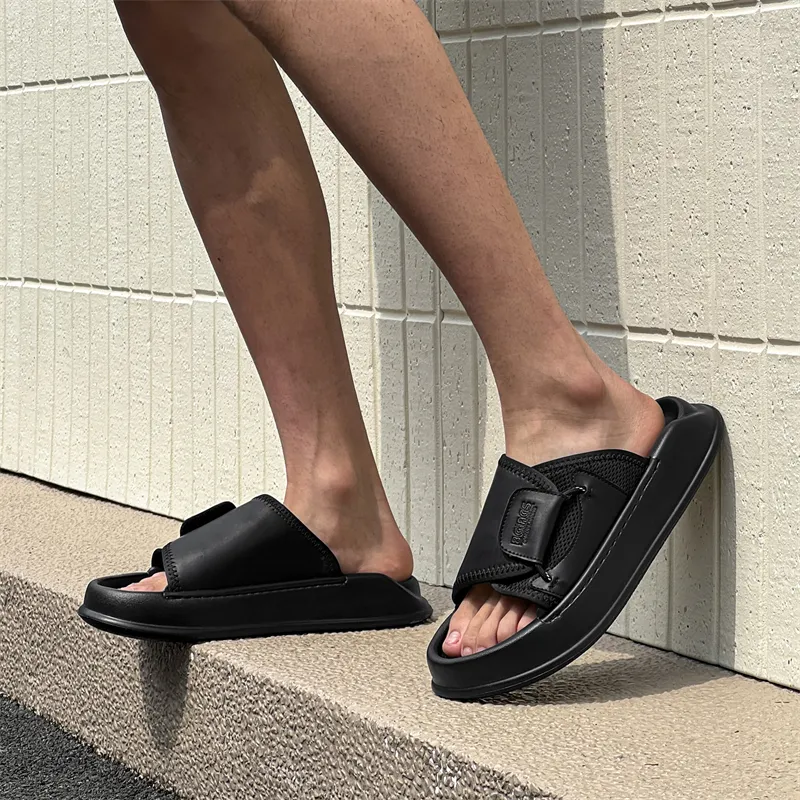V ZERO FIVE Rubber Sole Leather Patchwork Slip Resistant Shock Absorbers Slide Slippers Men's-6