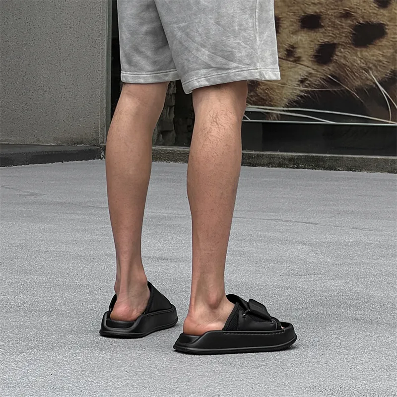 V ZERO FIVE Rubber Sole Leather Patchwork Slip Resistant Shock Absorbers Slide Slippers Men's-8