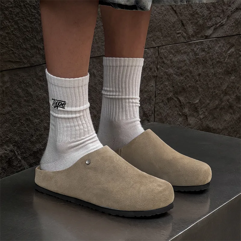 V ZERO FIVE Rubber Sole Metal Leather Patchwork Abrasion Resistant Slip Resistant Closed Toe Slippers Men's-26