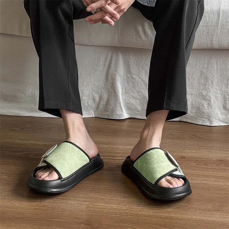 V ZERO FIVE Rubber Sole Leather Patchwork Slip Resistant Shock Absorbers Slide Slippers Men's-17