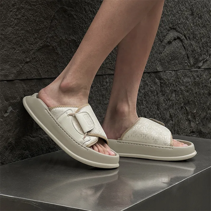 V ZERO FIVE Rubber Sole Leather Patchwork Slip Resistant Shock Absorbers Slide Slippers Men's-2