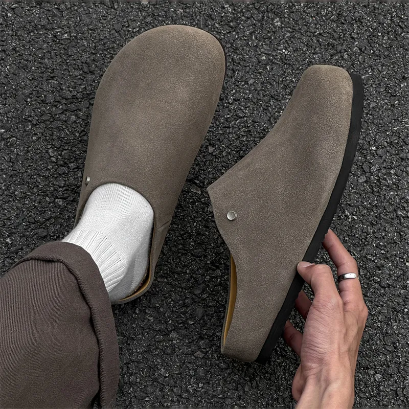 V ZERO FIVE Rubber Sole Metal Leather Patchwork Abrasion Resistant Slip Resistant Closed Toe Slippers Men's-19