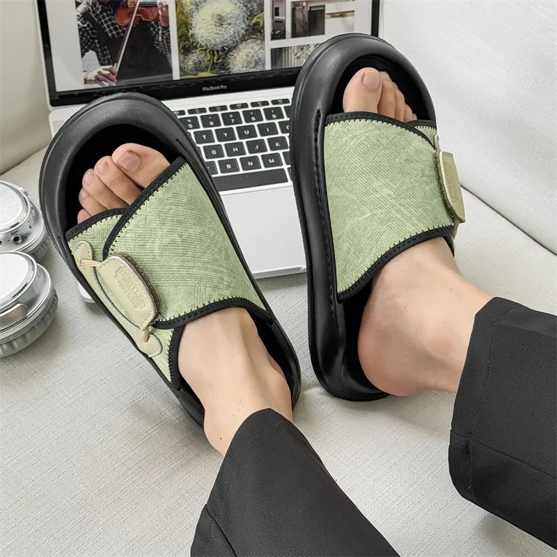 V ZERO FIVE Rubber Sole Leather Patchwork Slip Resistant Shock Absorbers Slide Slippers Men's-15