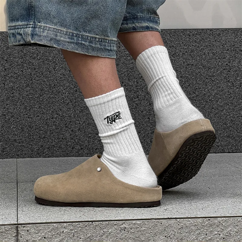 V ZERO FIVE Rubber Sole Metal Leather Patchwork Abrasion Resistant Slip Resistant Closed Toe Slippers Men's-29