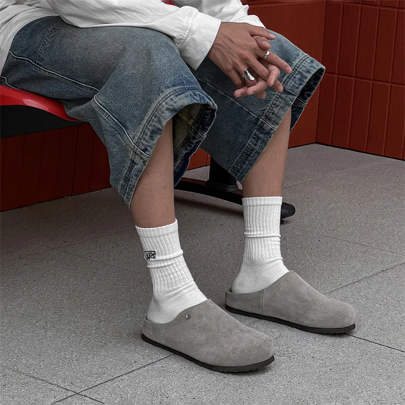 V ZERO FIVE Rubber Sole Metal Leather Patchwork Abrasion Resistant Slip Resistant Closed Toe Slippers Men's-17