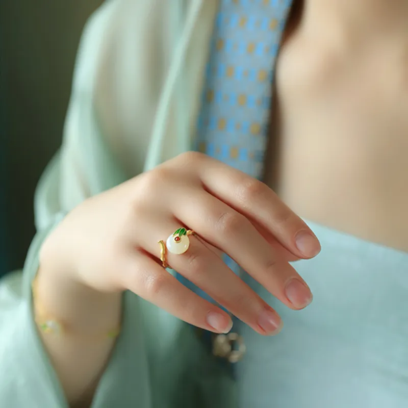 Xiaoyinjiang Hetian Jade Rings Women's Pale Greenish White Jade-2