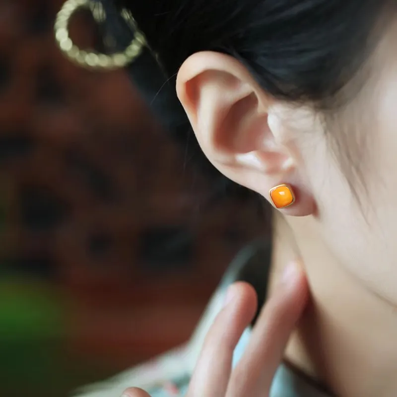 Xiaoyinjiang Beeswax 925 Sterling Silver Jade Ear Ornament Ear Ornament Women's-1