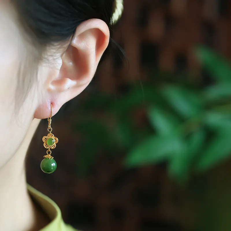 Xiaoyinjiang 925 Sterling Silver Hetian Jade Earrings Women's Jasper-1