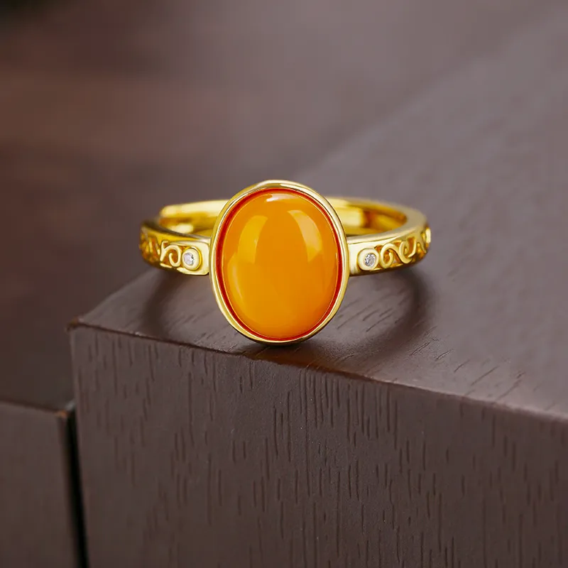 Xiaoyinjiang Amber/Beeswax Rings Women's-5