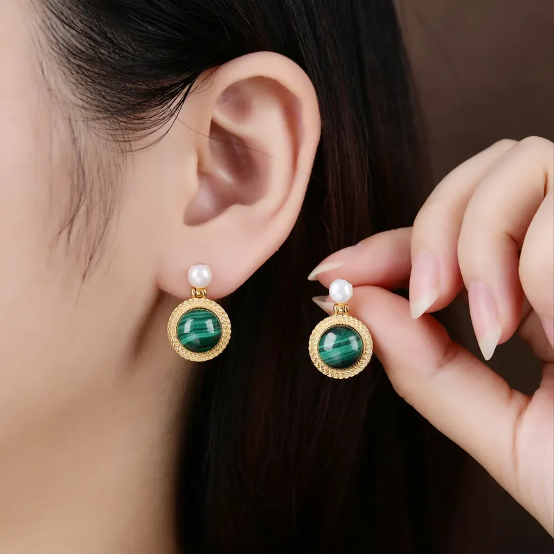 Xiaoyinjiang Malachite Jade Earrings Women's-1