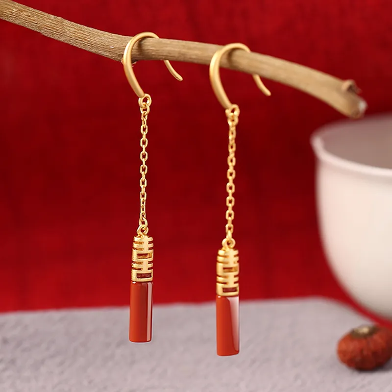 Xiaoyinjiang Agate Hoop Earrings Earrings Silver Earrings Women's-2