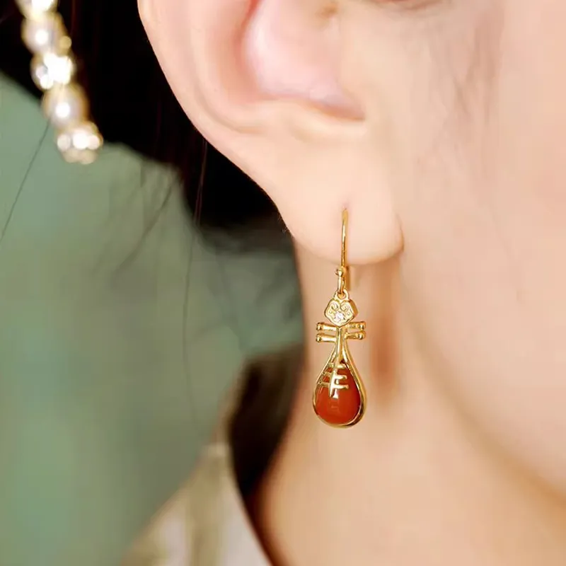Xiaoyinjiang Agate Ear Ornament Silver Earrings Jade Ear Ornament Women's-1